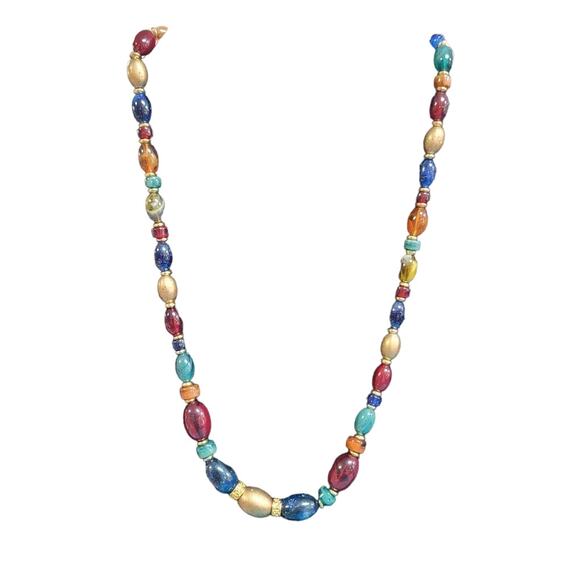 LEI Jewel Tone Multi Color Glass Beaded Necklace Opaque Graduated Necklace - Picture 2 of 9